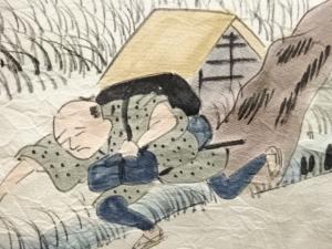 アンティーク　絞り東海道五十三次模様男物長襦袢